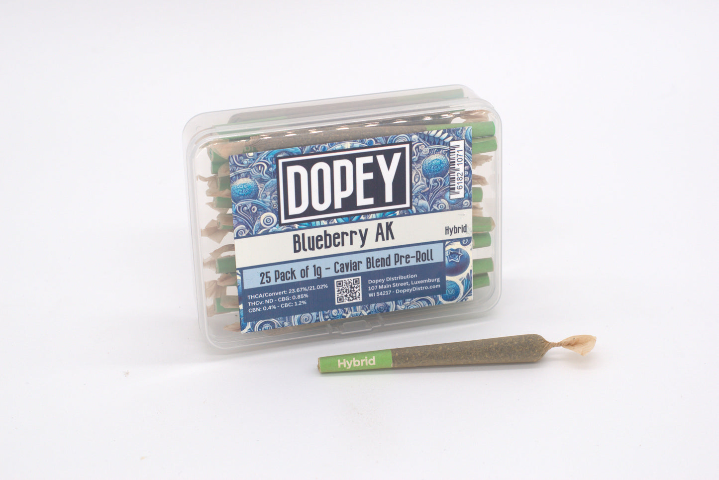 Dopey | 25-Pack | 1g | Caviar Blend Pre-Rolls | Blueberry AK | Hybrid